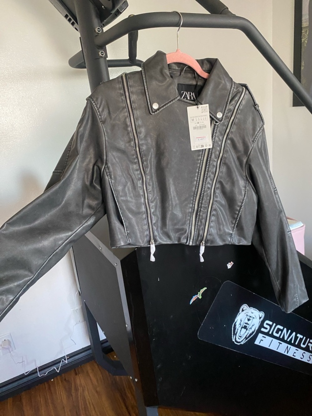 Zara Black Cropped Faux Leather Biker Jacket